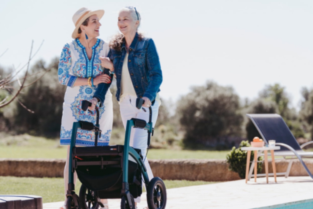 woman using a rolling walker
